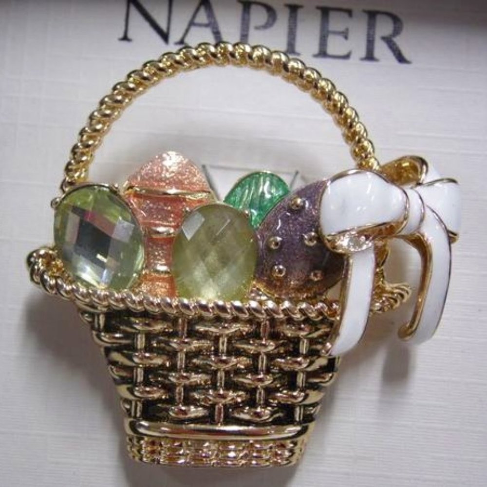 Napier Gold Tone Easter Basket Brooch